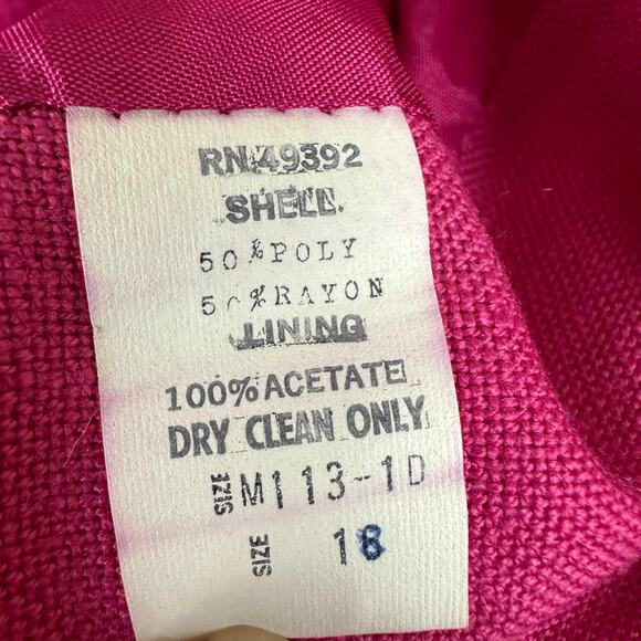 Womens VTG Gates Mills Clothier Bright Pink Button Front Blazer Career Jacket 18 - Picture 7 of 7